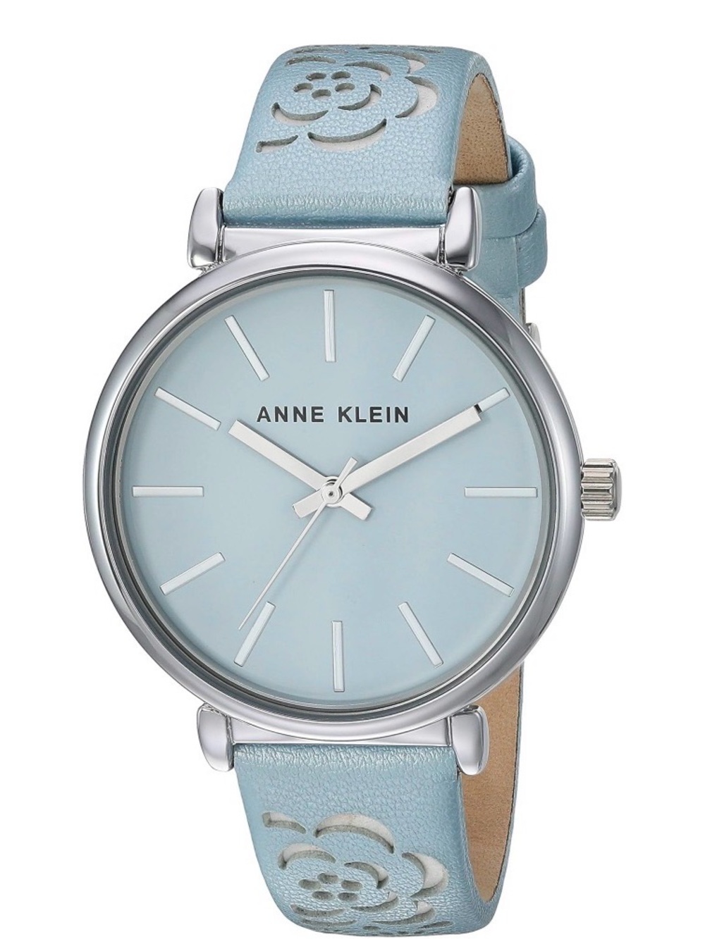 Anne Klein Pastel Blue Floral Leather-Strap Watch